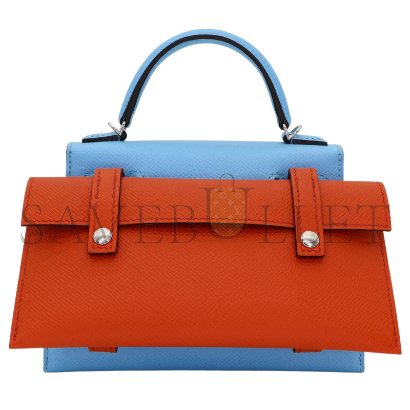 HERMÈS MASTER KELLY DOLL PICTO CELESTE EPSOM LEATHER PALLADIUM HARDWARE (18*15*6cm) 